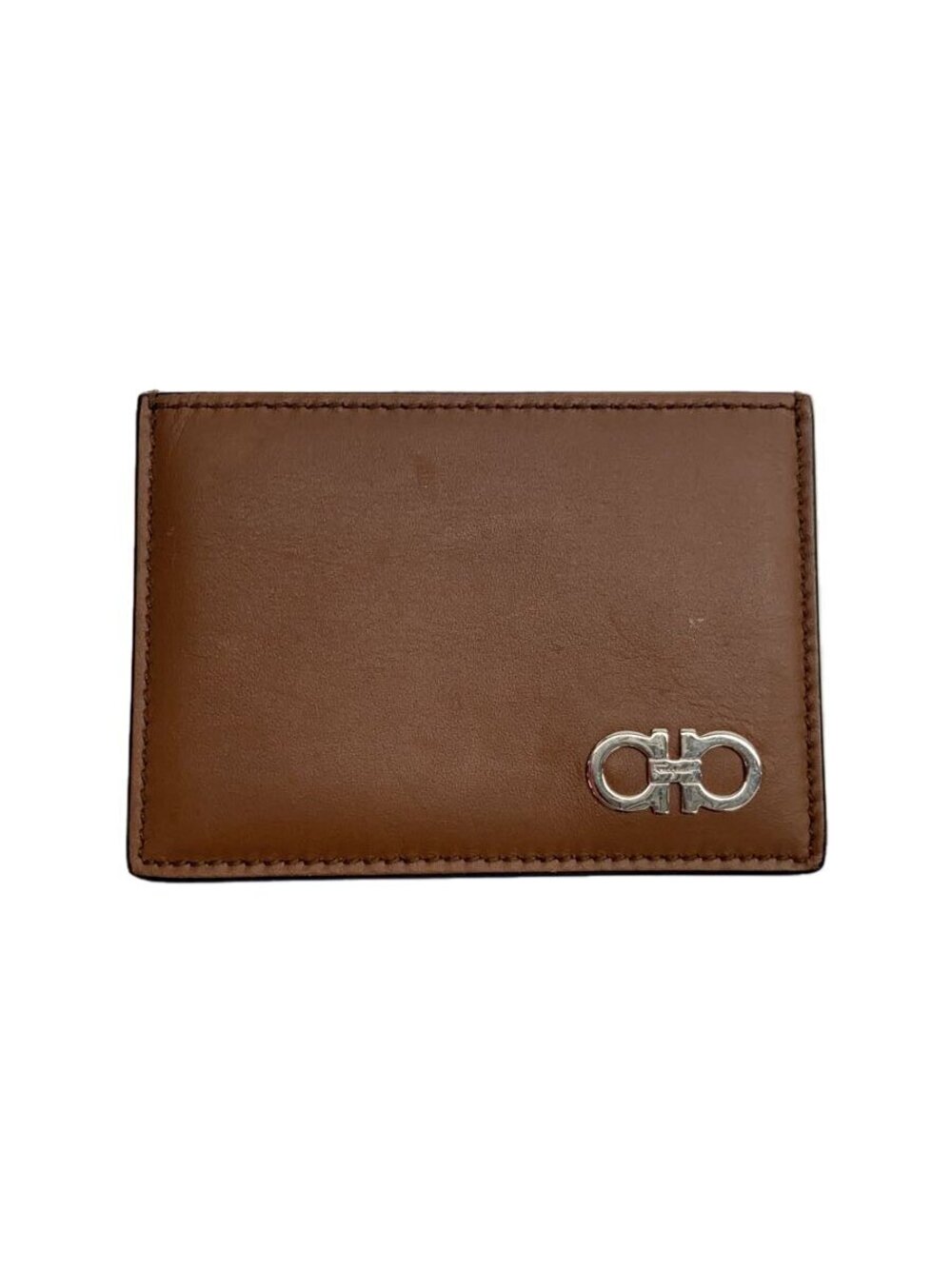 Salvatore Ferragamo Double Gancini Card Case Wallet Leather Navy Blue